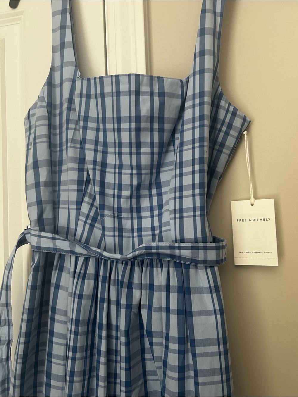 Blue Plaid Maxi Dress with Square Neck - Picture 2 of 6